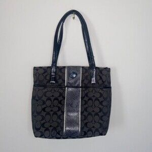 Coach Black Signature Purse Gray Snakeskin Python Stripe Tote